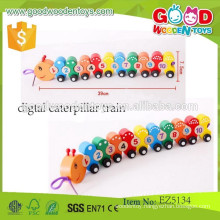 hot selling caterpillar toys size 41*5.5*8.5cm OEM digital caterpillar train toys wooden caterpillar for children EZ5134